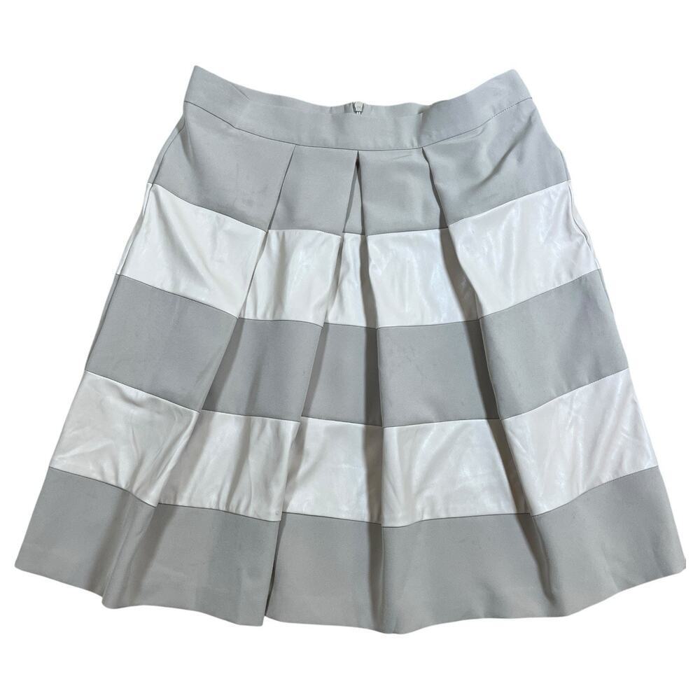 Carmen Italy Beige And Ivory Striped Pleated Short Skirt Size 44 US 14